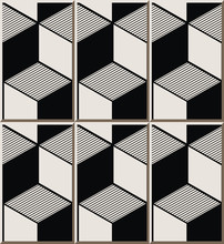 Vintage Seamless Wall Tiles Of Black White Cubic Line, Moroccan, Portuguese.
