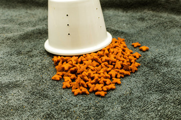 Cat Food, granules, on Grey background