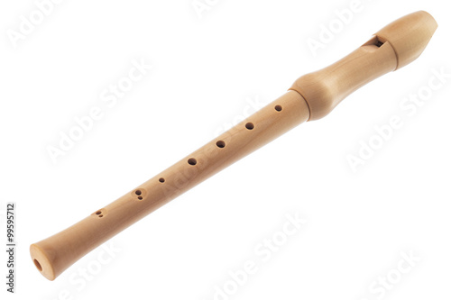 Fotomural Wooden soprano flute isolated on a white background