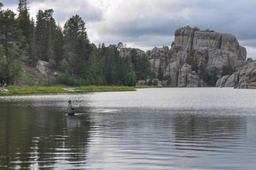 fishing in sylvan lake, south dakota, usa