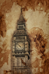 Fototapete - Aged vintage sepia toned Big Ben, London