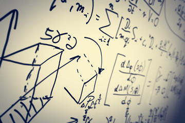 Canvas Print - Complex math formulas on whiteboard. Mathematics and science with economics