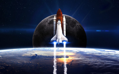 Wall Mural - Space shuttle taking off on a mission. Elements of this image furnished by NASA