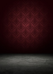 Wall Mural - dark interior room with baroque wallpaper.