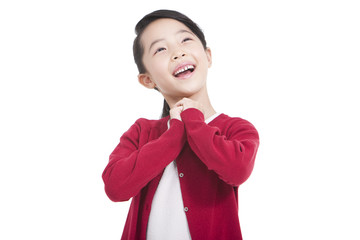 Wall Mural - Cheerful little girl anticipating the future