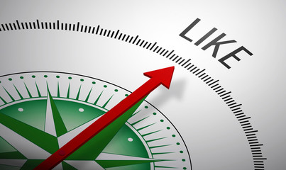 Poster - 3D rendering of a compass with a Like icon.
