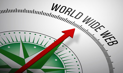 Poster - 3D rendering of a compass with a World Wide Web icon.