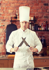 Sticker - happy male chef cook in kitchen with knife