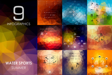 water sports infographic with unfocused background