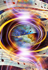 Leinwandbilder - music note and Space and stars with abstrtact color background.