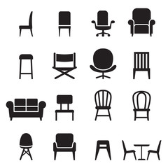 chair & seating icons set vector illustration