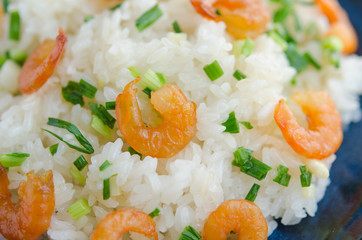 Wall Mural - Asian street food. Sticky rice with dry shrimp and onion