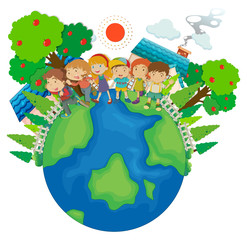 Wall Mural - Children standing around the world