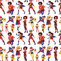 Wall Mural - Seamless male and female superheroes