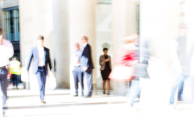 Poster - LONDON UK - SEPTEMBER 10, 2015: City of London lunch time. Lots of office people walking on the street. People blur