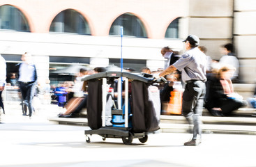 Poster - LONDON UK - SEPTEMBER 10, 2015: City of London lunch time. Lots of office people walking on the street. People blur