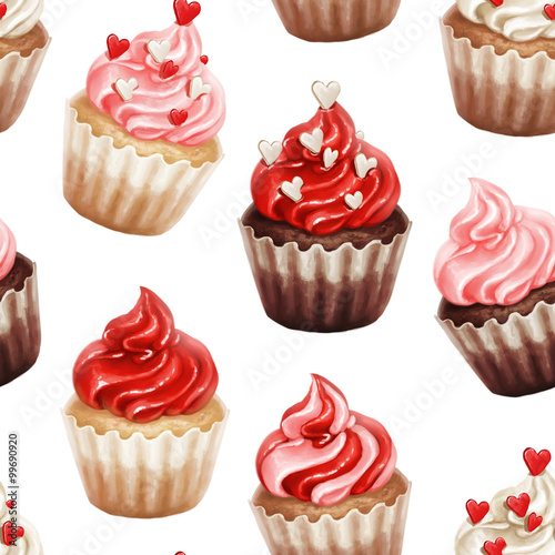 Cotton fabric Valentine cupcakes seamless pattern isolated