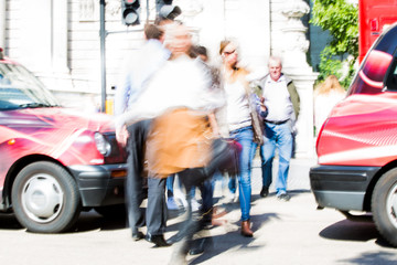 Poster - LONDON UK - SEPTEMBER 10, 2015: City of London lunch time. Lots of office people walking on the street. People blur