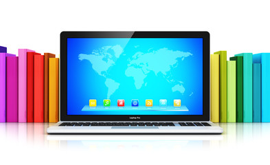 Poster - Laptop in front of row of color books