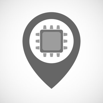 Isolated map marker with a cpu