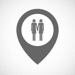 Poster - Isolated map marker with a lesbian couple pictogram