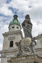 Statue in front of the Salzburg Dom, Austria.