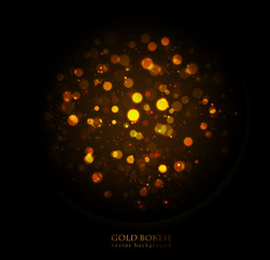 Aufkleber - Magic sparkle, gold dots on dark background. Vector bokeh effect. 