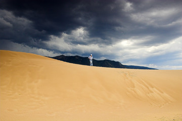 Wall Mural - People walking in sand dunes