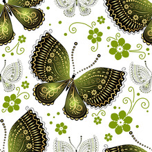 Seamless Floral Pattern With Butterflies
