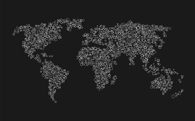 Wall Mural - world map of white squares on black background