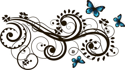 Wall Mural - Floral ornament with morpho butterflies