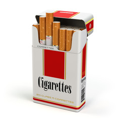 cigarette pack on white isolated background.
