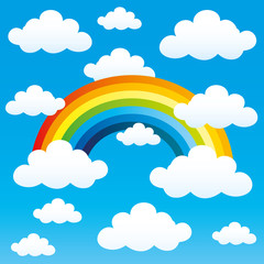 Poster - Rainbow and clouds in the blue sky.