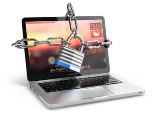 Fototapete - Computer security or safety concept. Laptop keyboard with lock a