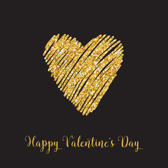 Poster - Love Card with Golden Glitter Heart - Wedding, Valentine's Day