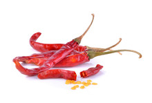 Dried Red Chili Peppers Isolated On White Background