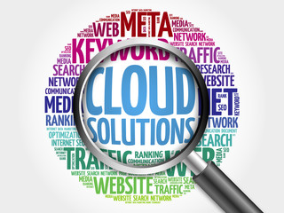 Poster - Cloud Solutions word cloud with magnifying glass, business concept