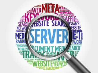 Poster - Server word cloud with magnifying glass, business concept