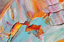 Artist's Palette With Mixed Oil Paints, Macro, Colorful Stroke Texture On Canvas, Studio Shot, Abstract Art Background 