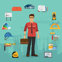 Poster - Architecture and Construction flat concept with icons
