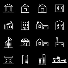 Sticker - Vector line buildings icon set. Buildings Icon Object, Buildings Icon Picture, Buildings Icon Image - stock vector