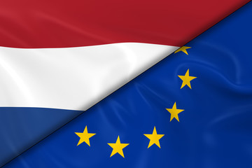 Wall Mural - Flags of the Netherlands and the European Union Divided Diagonally - 3D Render of the Dutch Flag and EU Flag with Silky Texture