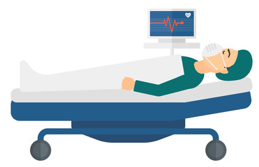 Sticker - Patient lying in bed with heart monitor.