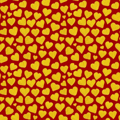 Wall Mural - Watercolor golden hearts Saint Valentine's Day seamless pattern