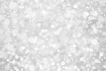 Wall Mural - white silver glitter bokeh with stars abstract background
