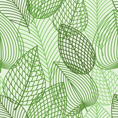 Canvas Print - Seamless pattern of spring outline reen leaves