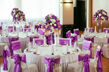 Table set for wedding or another catered event dinner.