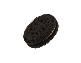 Close up isolated black cookies like oreo against hite background, computer ggenerated image in high definition