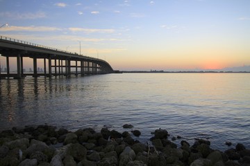 Wall Mural - sunrise view of the rickenbacker causeway