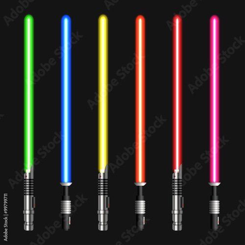 Vector modern light swords on dark background. Poster Mural XXL